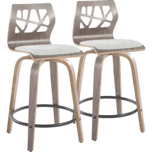 Folia 24" Swivel Counter Stool in Light Grey Wood & Light Grey Fabric w/ Black Footrest (Set of 2)